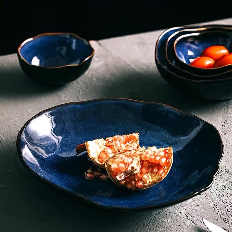 Blue European Porcelain Dinnerware Set (Plates and Bowls)