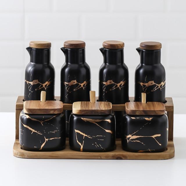 Maci 8-Piece Spice Ceramic Jar With Wooden Lid