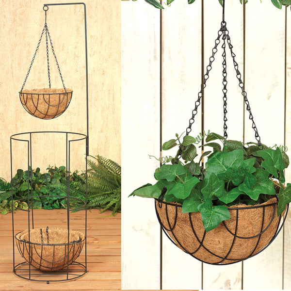 Black Metal Wire Hanging Basket with Coco Mat Liner - 12-Inch Diameter