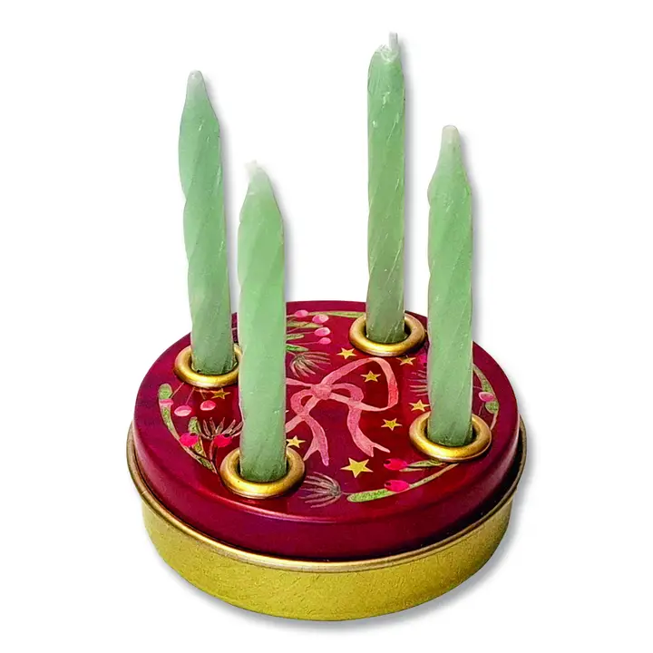 Mini Advent Tin with Candles - Beautiful Bow Wreath