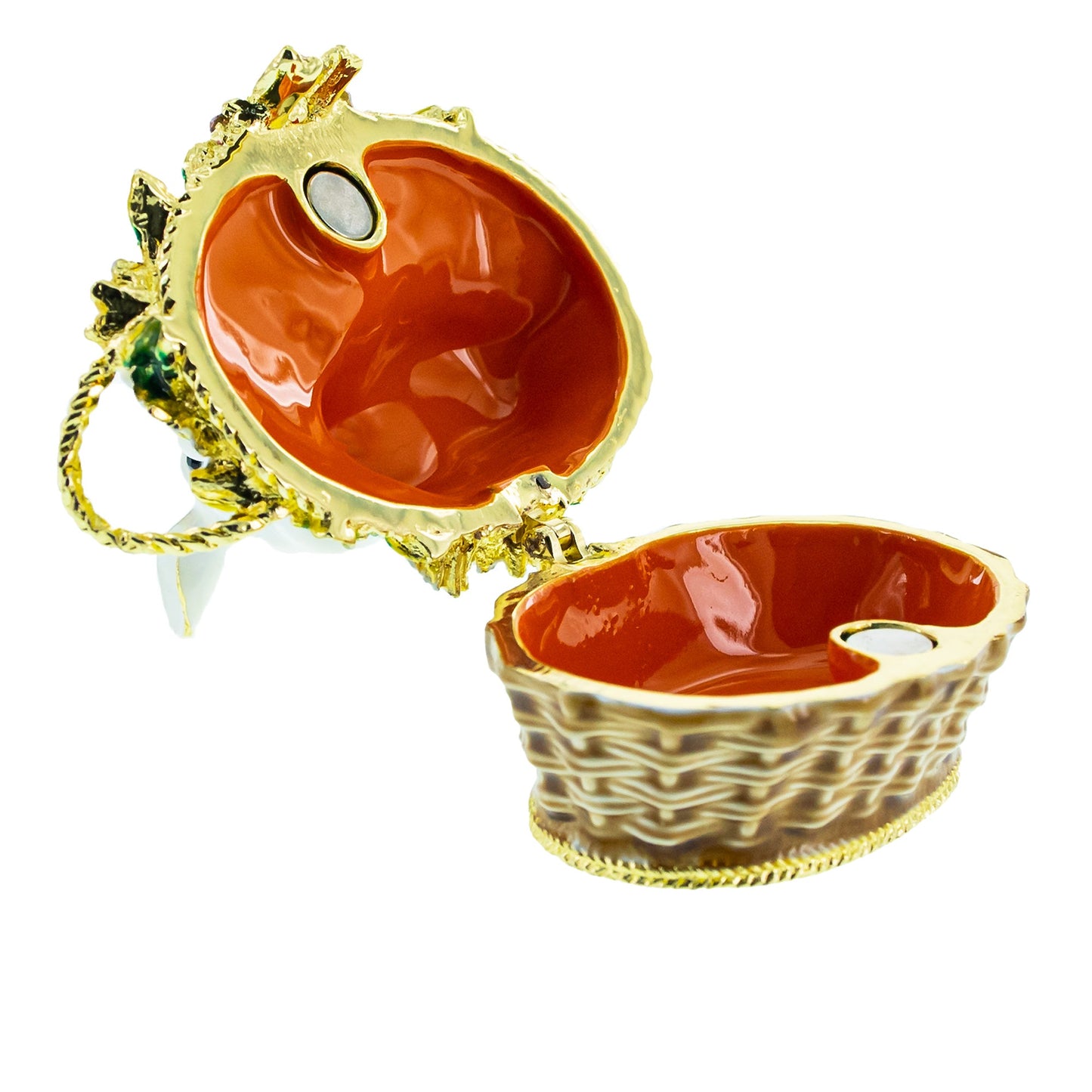 White Bunny Family in Easter Basket Trinket Box Figurine 2.5 Inches