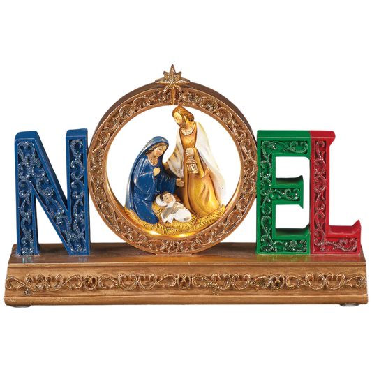 Lighted NOEL Tabletop Holy Family Nativity Scene