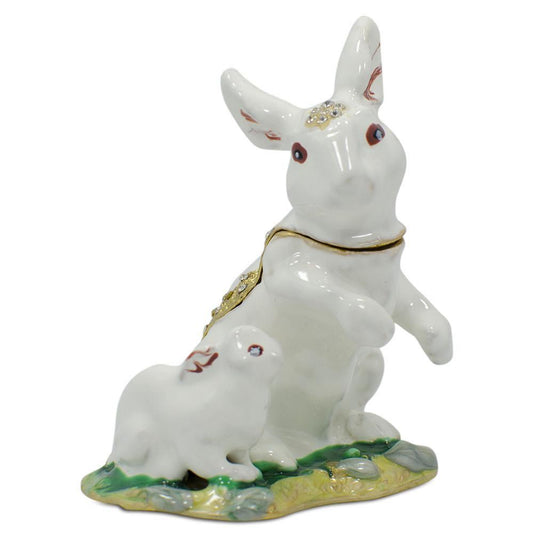 Bunny Family Jeweled Trinket Box Figurine