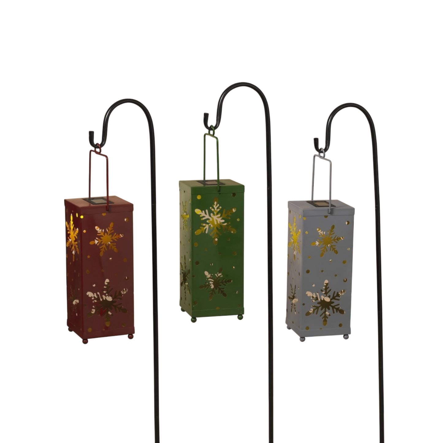 Solar Lighted Holiday Lanterns with Shepherd Hook -