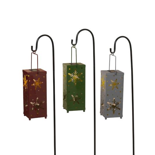 Solar Lighted Holiday Lanterns with Shepherd Hook -