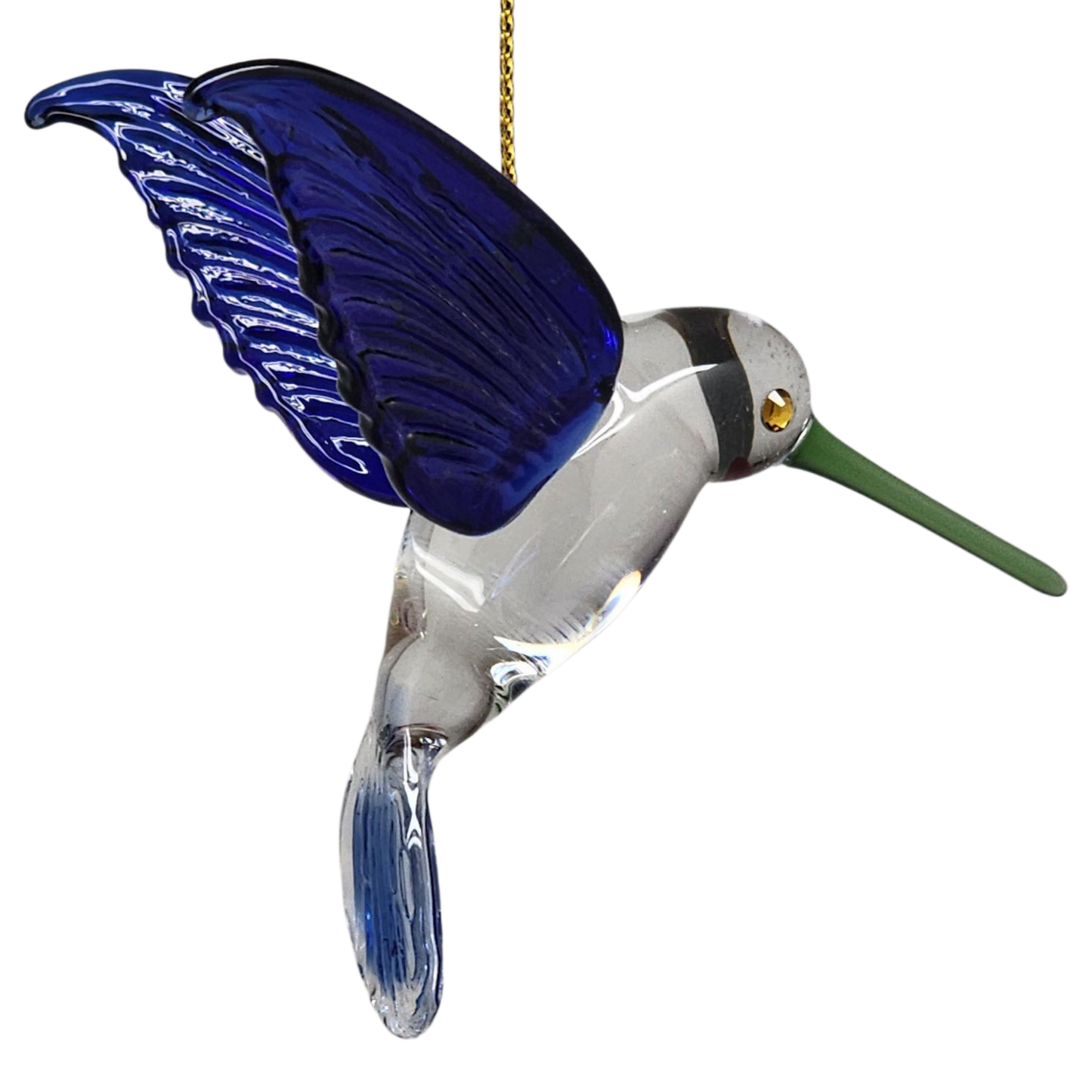 Egyptian Glass Hummingbird Ornament - Blue with Green Beak