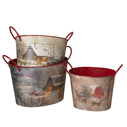 Metal Holiday Design Oval Bucket-