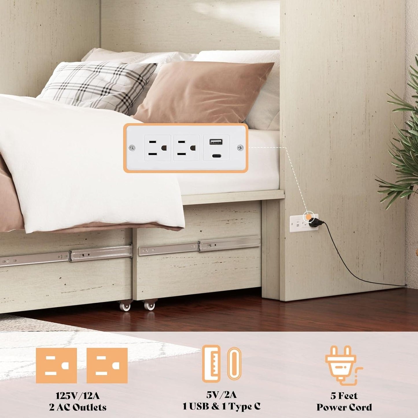 Queen Murphy Bed With Storage And Charging Station