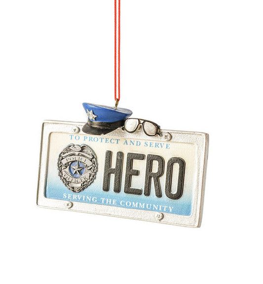 Hero License Plate Ornament - Police