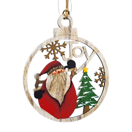 Wooden Ornament - Joyful Santa