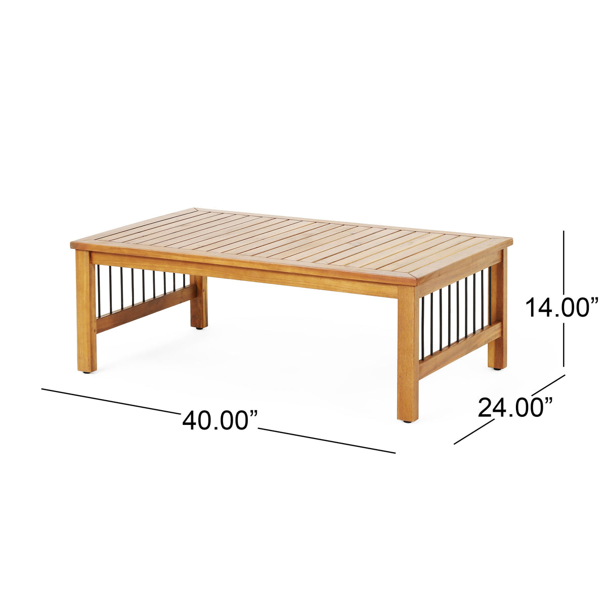 Outdoor Acacia Wood and Iron Loveseat and Coffee Table Set