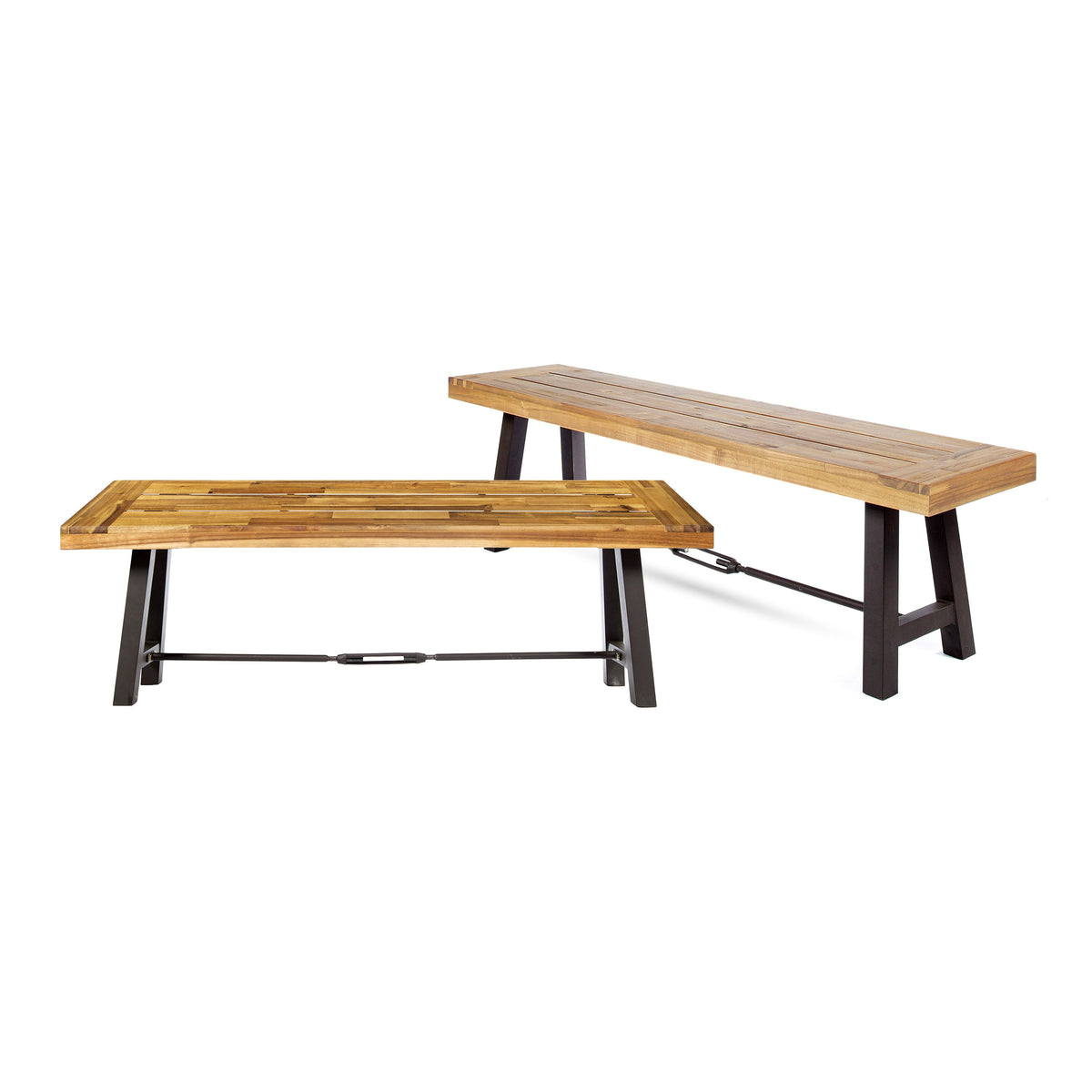 Catriona Acacia Wood Outdoor Bench (Set of 2)