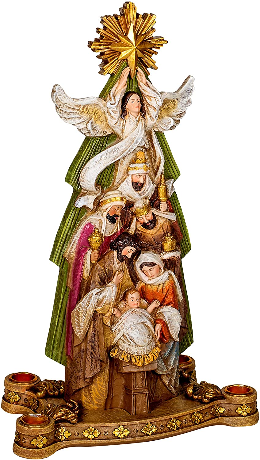 Under Star Holy Family 16 Inch Resin Stone Advent Candle Holder