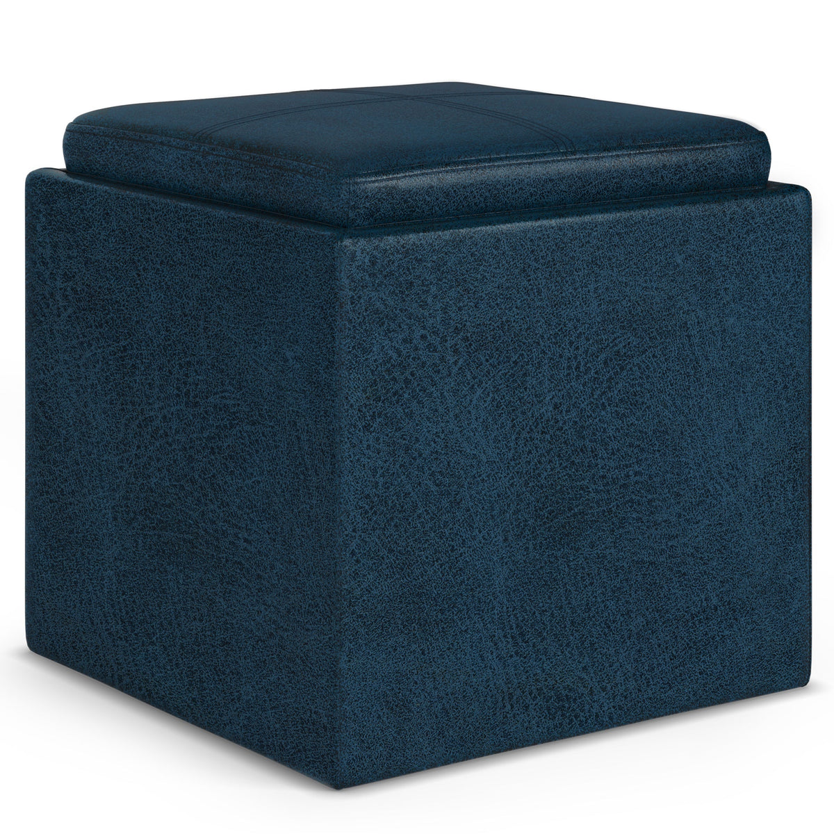 Rockwood 17 Inch Wide Cube Storage Ottoman with Tray in Distressed