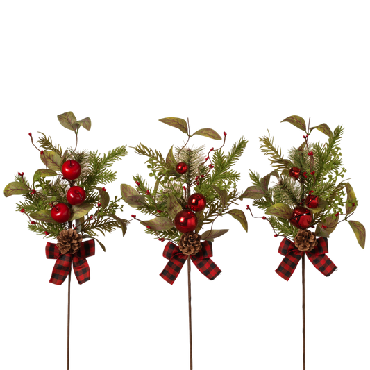 Pine & Berry Pick with Plaid Bow -