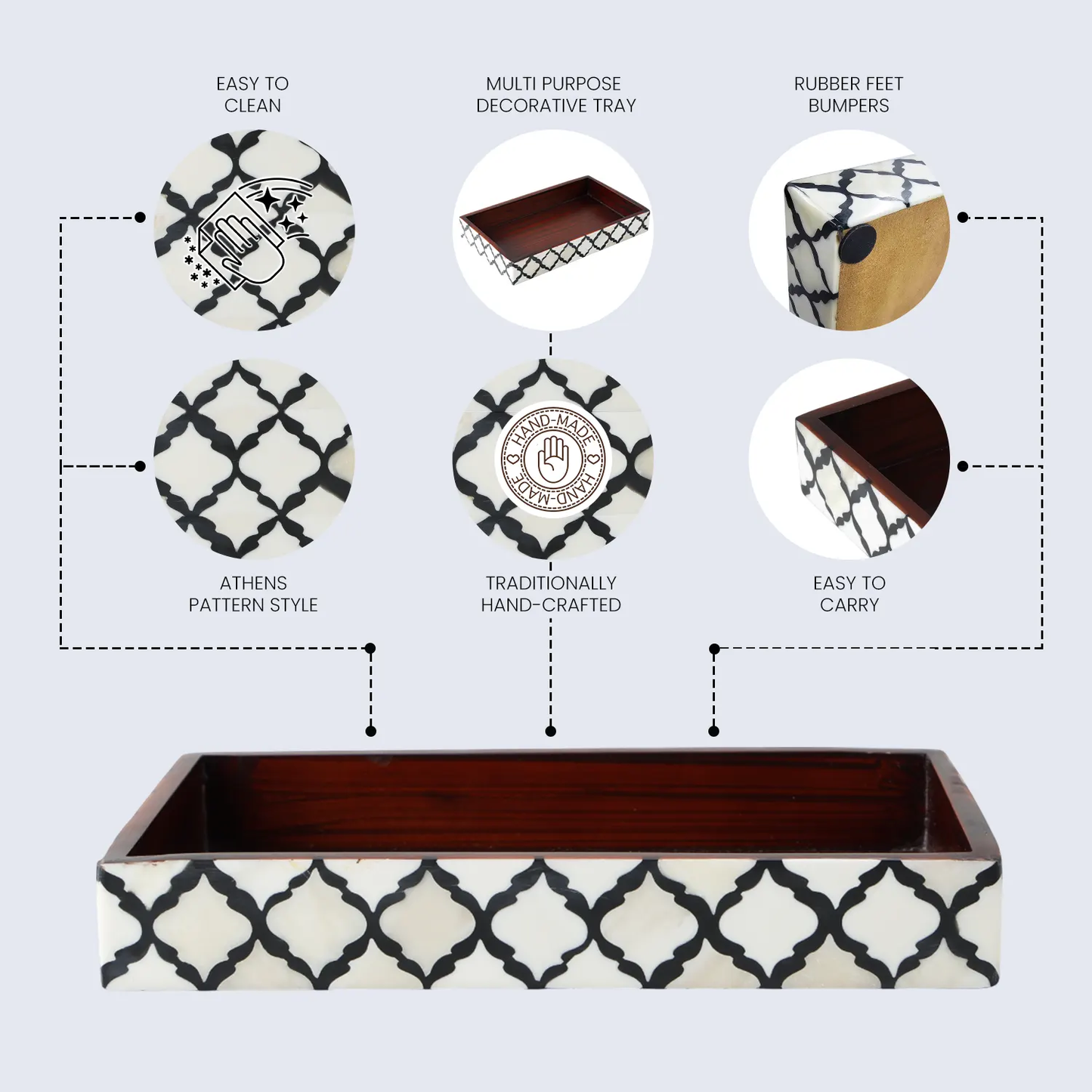 Vanity Trays Moroccan Pattern Bone & Resin inlay, Black & White, 10" x 6"