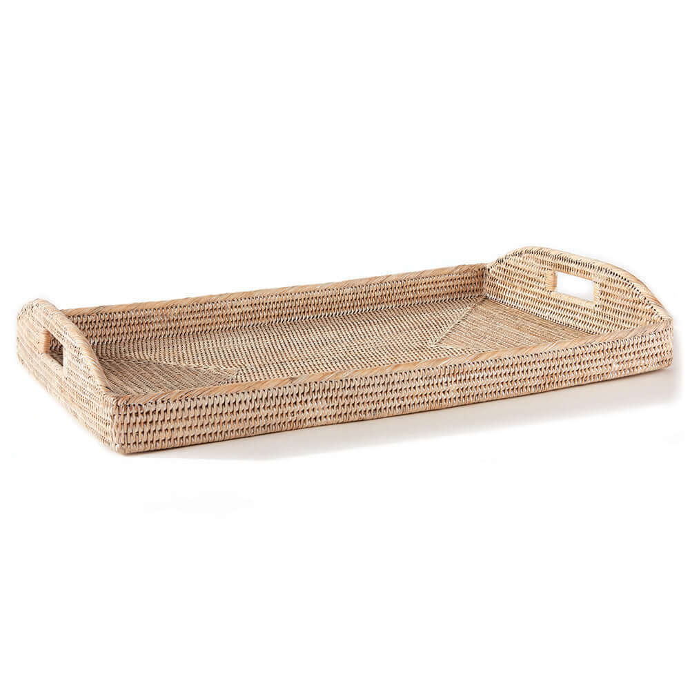 Rattan Serving Tray with Handles in Whitewash or Brown