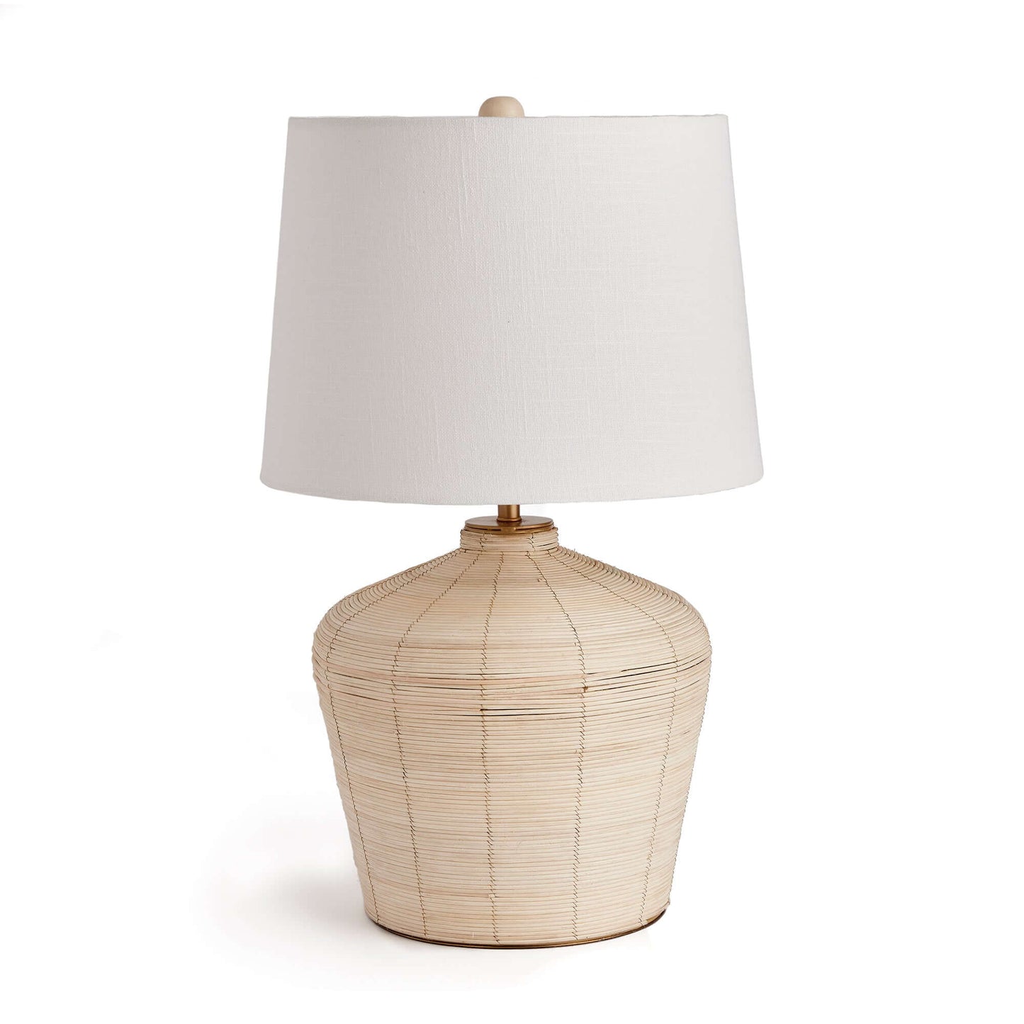 Rattan Table Lamp with Curved Base and White Shade