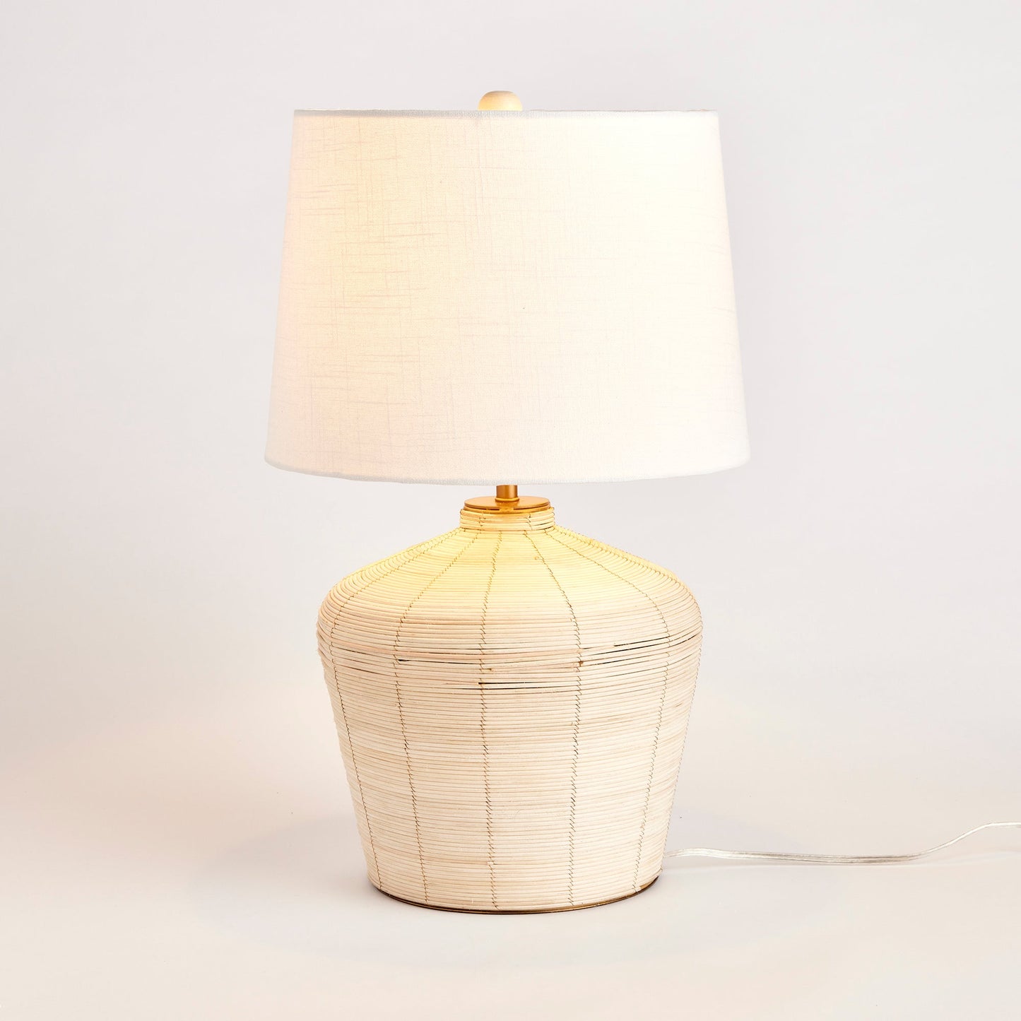Rattan Table Lamp with Curved Base and White Shade