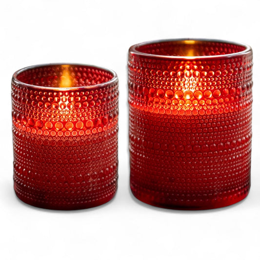 Red Dotted Glass 3D Flame Wax Candle | 2 Sizes