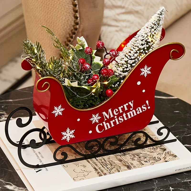 Red Metal Mini Desktop Christmas Sled with Snowflake Design