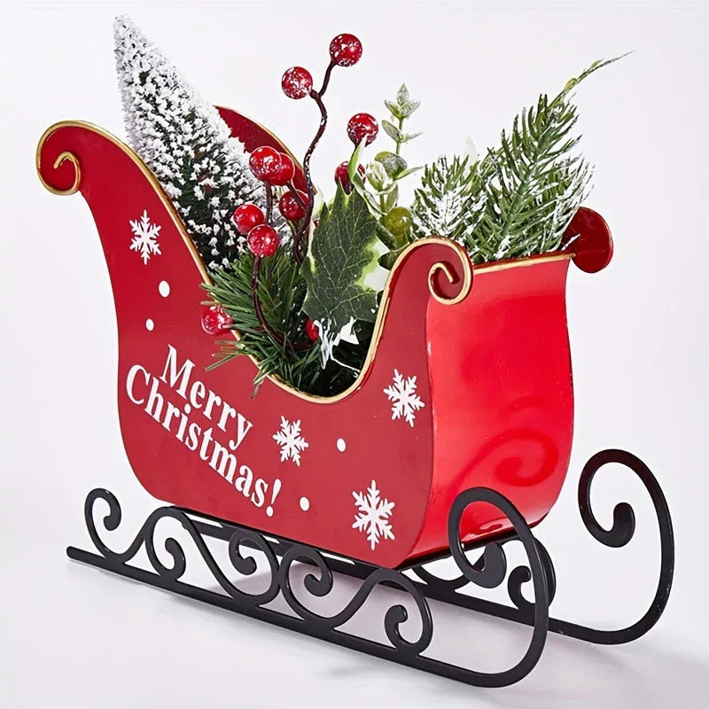 Red Metal Mini Desktop Christmas Sled with Snowflake Design