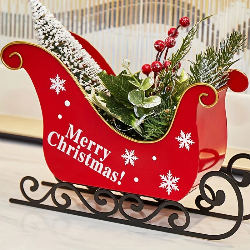 Red Metal Mini Desktop Christmas Sled with Snowflake Design