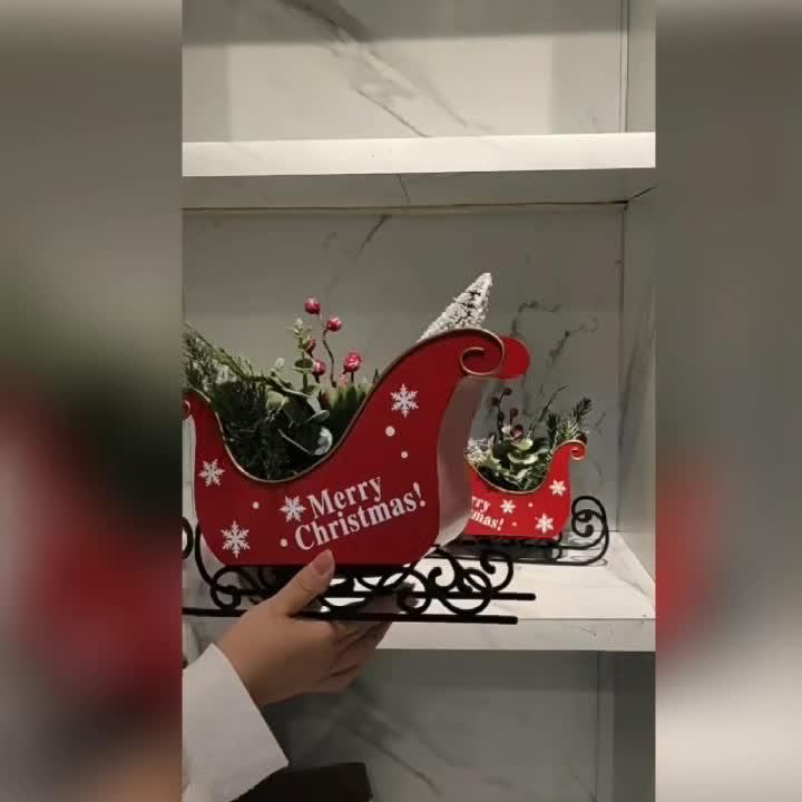 Red Metal Mini Desktop Christmas Sled with Snowflake Design