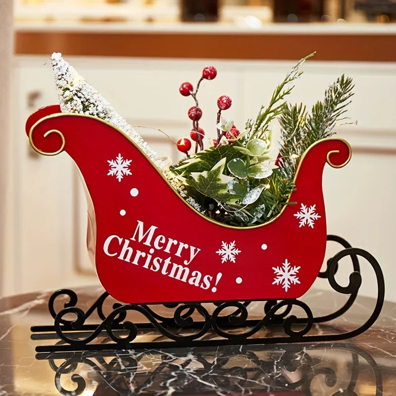 Red Metal Mini Desktop Christmas Sled with Snowflake Design