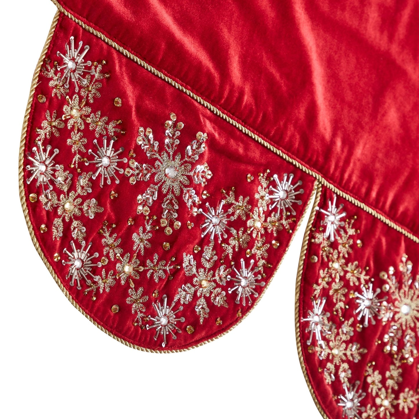Red Velvet Mantel Scarf Hand Beading and Crewel Embroidery - 72" Arcadia Home