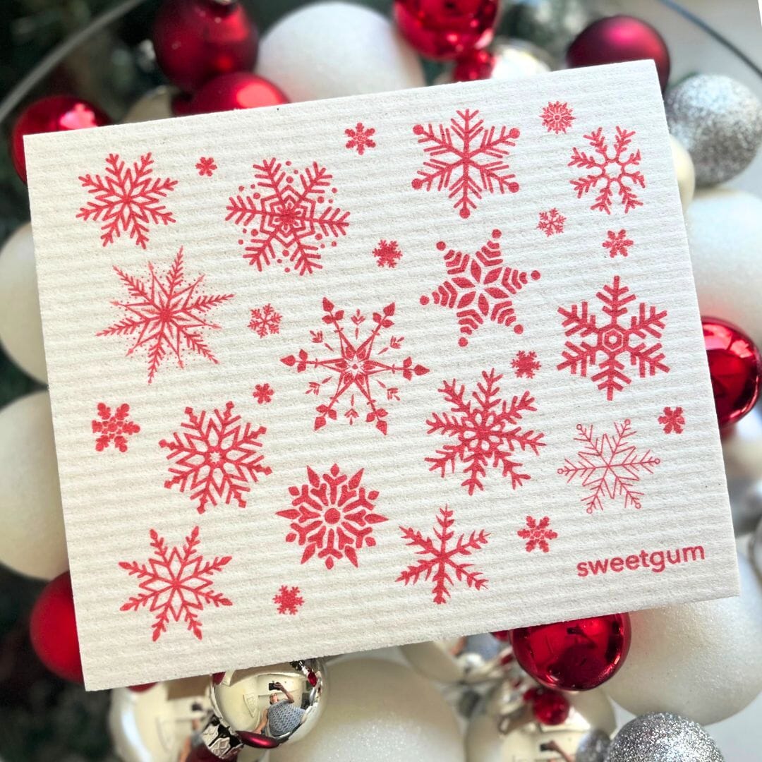 Red & White Nordic Snowflakes Swedish Dishcloth