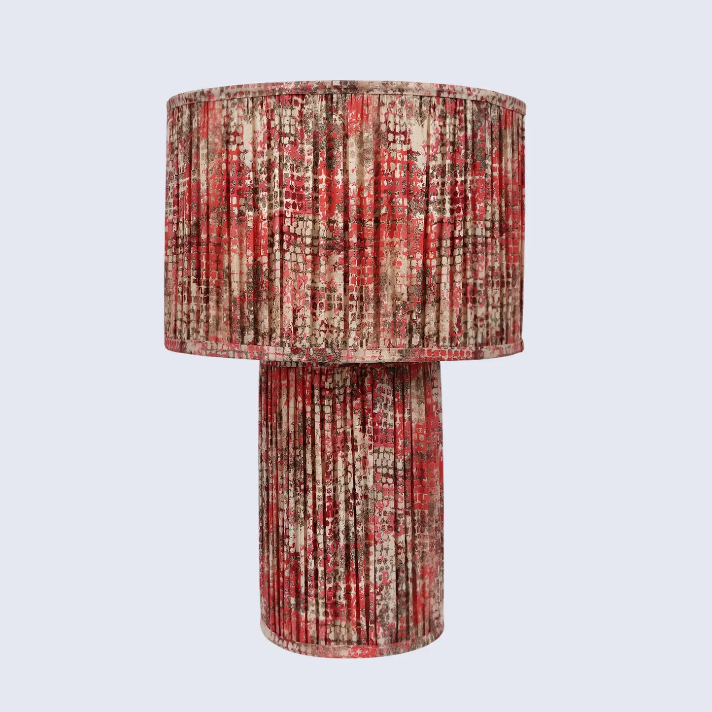 Crimson Mosaic Fabric-Covered Paper Mache Table Lamp – 20.7"H x 13.7"W