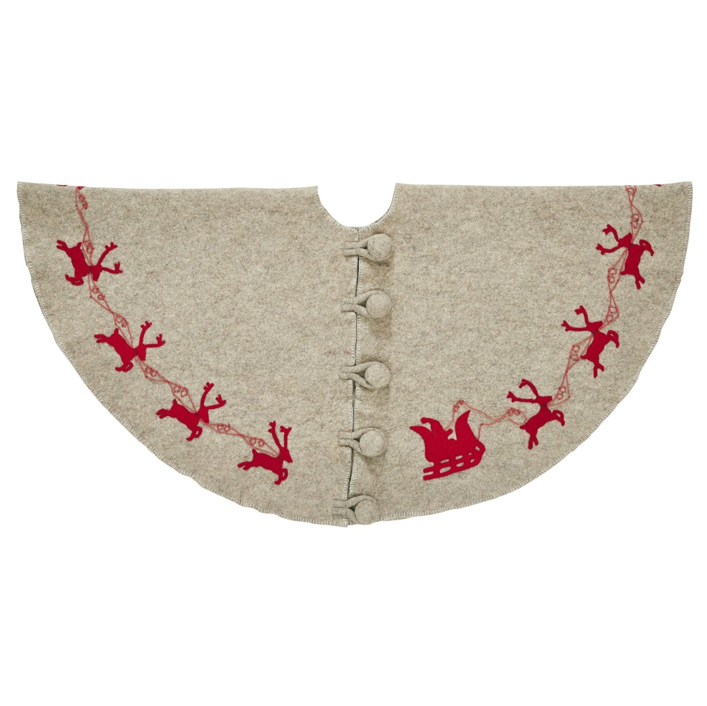 Handmade Reindeer Christmas Tree Skirt- Grey Red Reindeer And Cream Whip Stitch-72" Arcadia Home