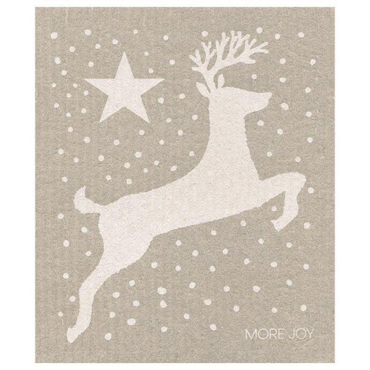 Reindeer with Snowflakes Swedish Dishcloth |  Gray and white