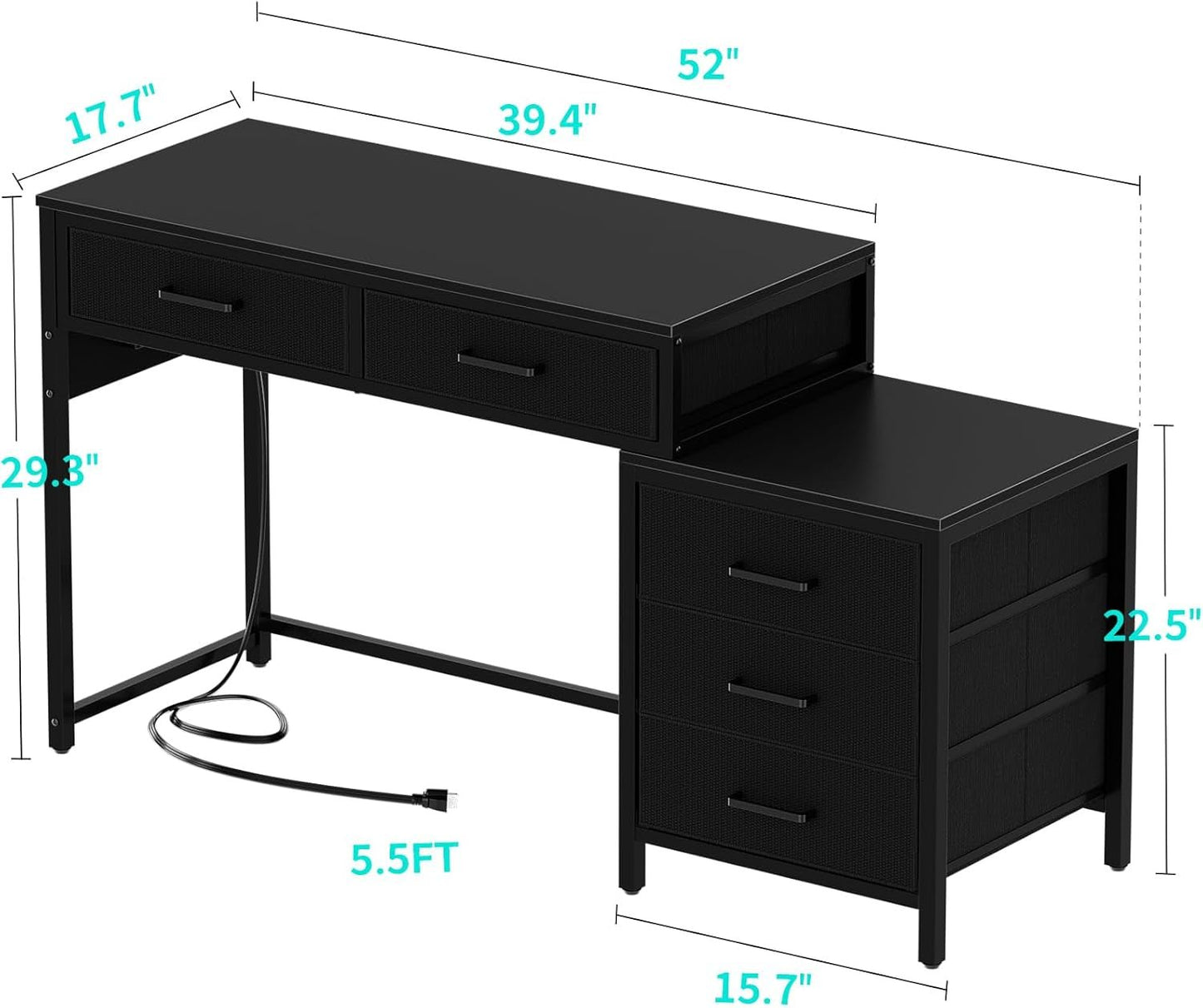Reversible Computer Desk With Drawers And USB Ports