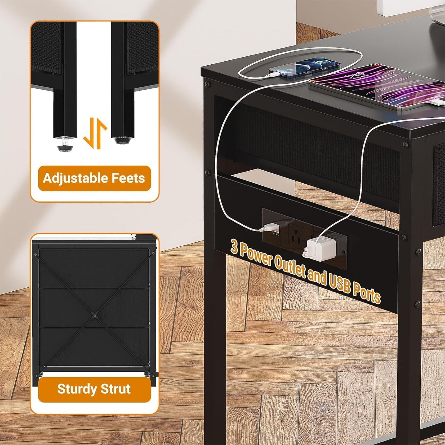 Reversible Computer Desk With Drawers And USB Ports