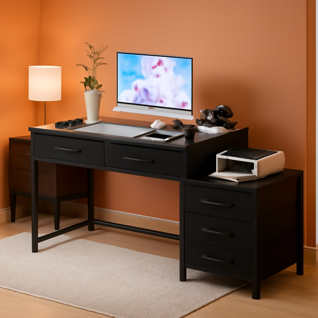 Reversible Computer Desk With Drawers And USB Ports