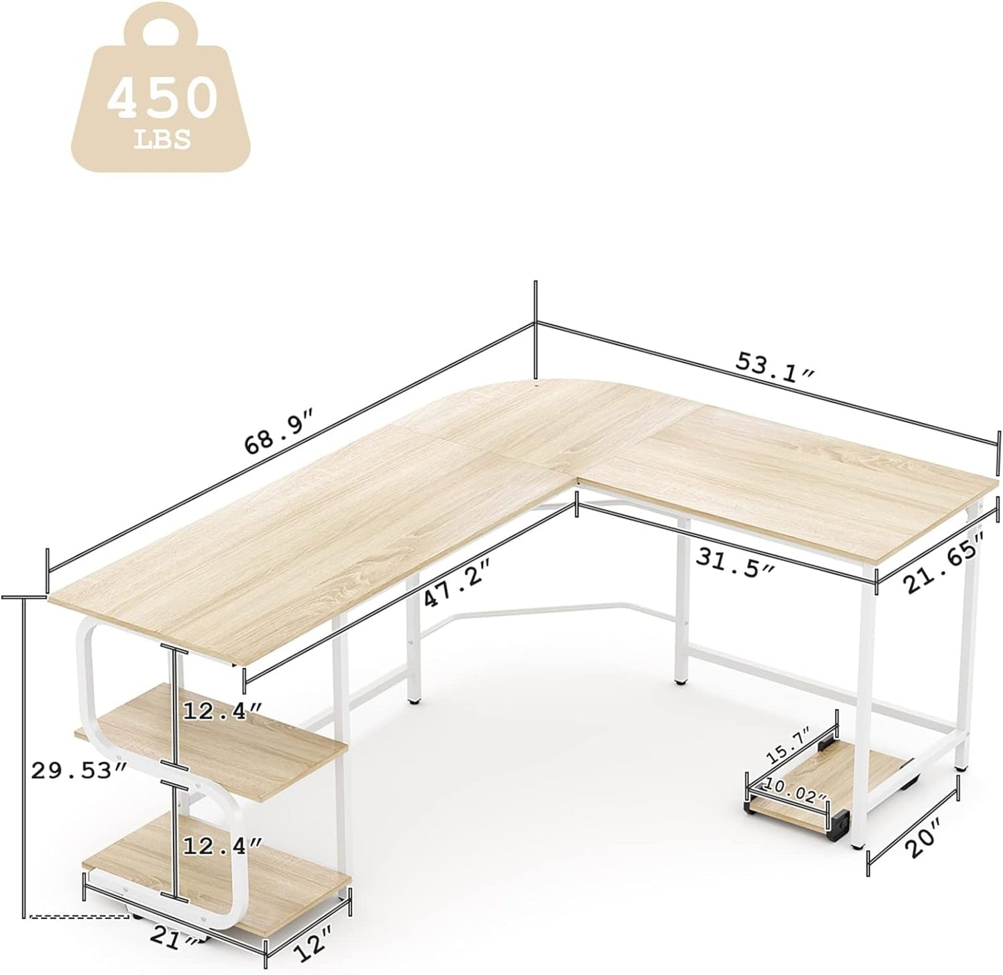 69 Inch Reversible L Shaped Desk For Home Office Use