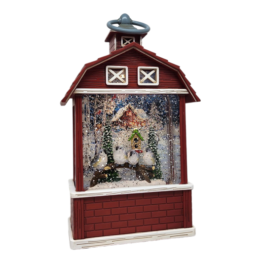 Lighted Barn Spinning Waterglobe - Chickadees