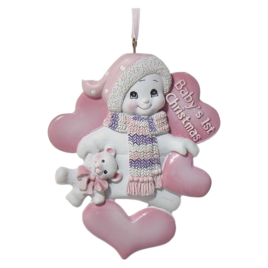 Baby's 1st Christmas - Snowman Ornament - Pink