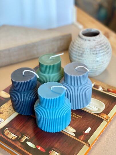 Ribbed Pedestal Candle for Minimalist Home Décor