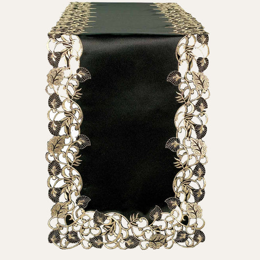 Black Gold Table Runner – Rustic Vintage Decorative Linen 14x108 Inch