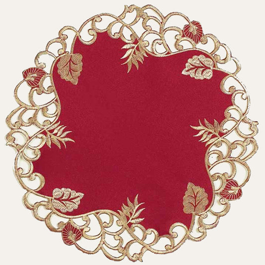 Burgundy Gold Doilies – Rustic Table Decor 15 Inch Embroidered Table Mats