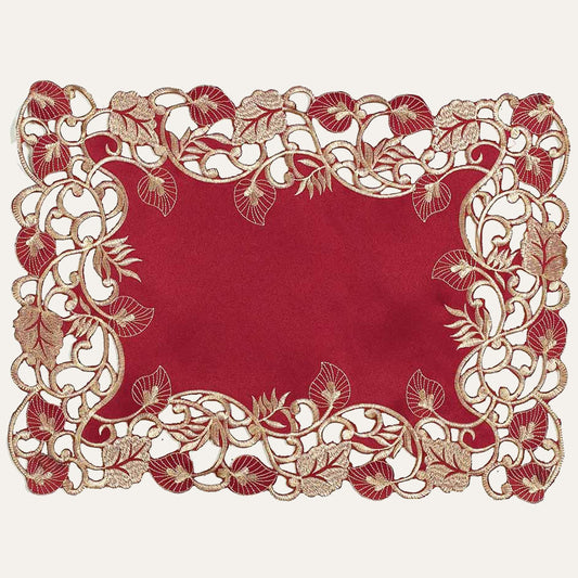 Burgundy Gold Placemats – Rustic Embroidered Table Mats for Dining Decor 12x18 Inch
