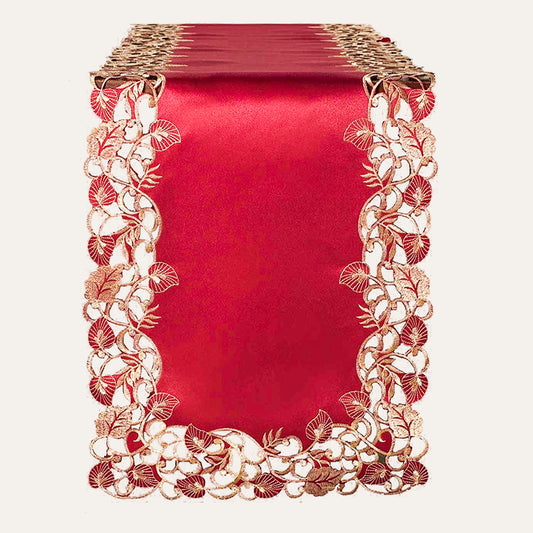 Burgundy Gold Table Runner – Rustic Vintage Dining Table Decor 14x108 Inch