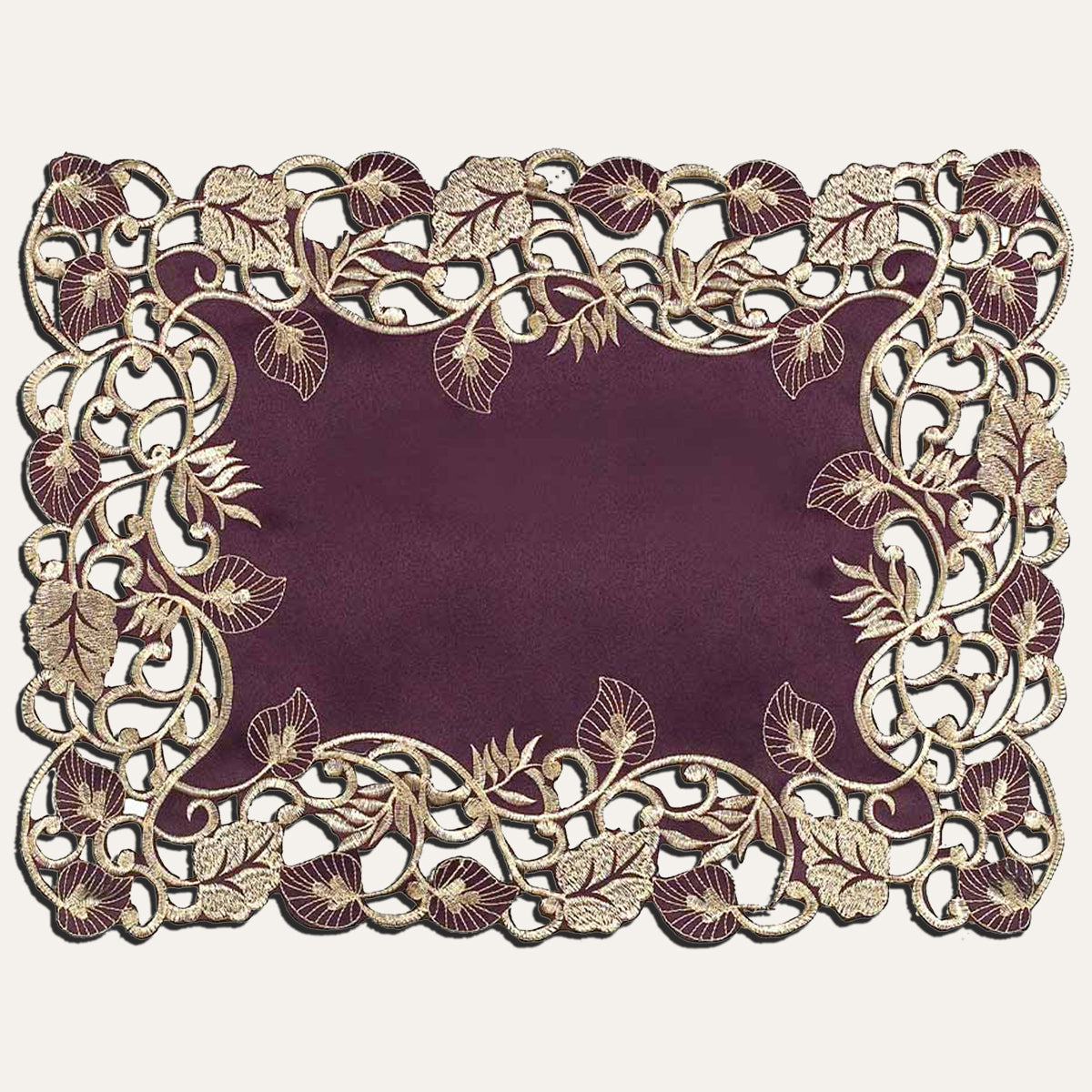 Plum Gold Placemats – Rustic Table Placemats 12x18 inch | Embroidered Dining Decor