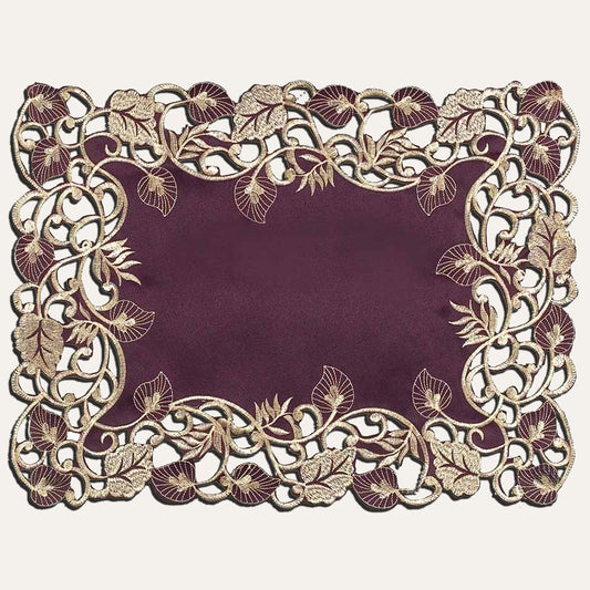 Plum Gold Placemats – Rustic Table Placemats 12x18 inch | Embroidered Dining Decor