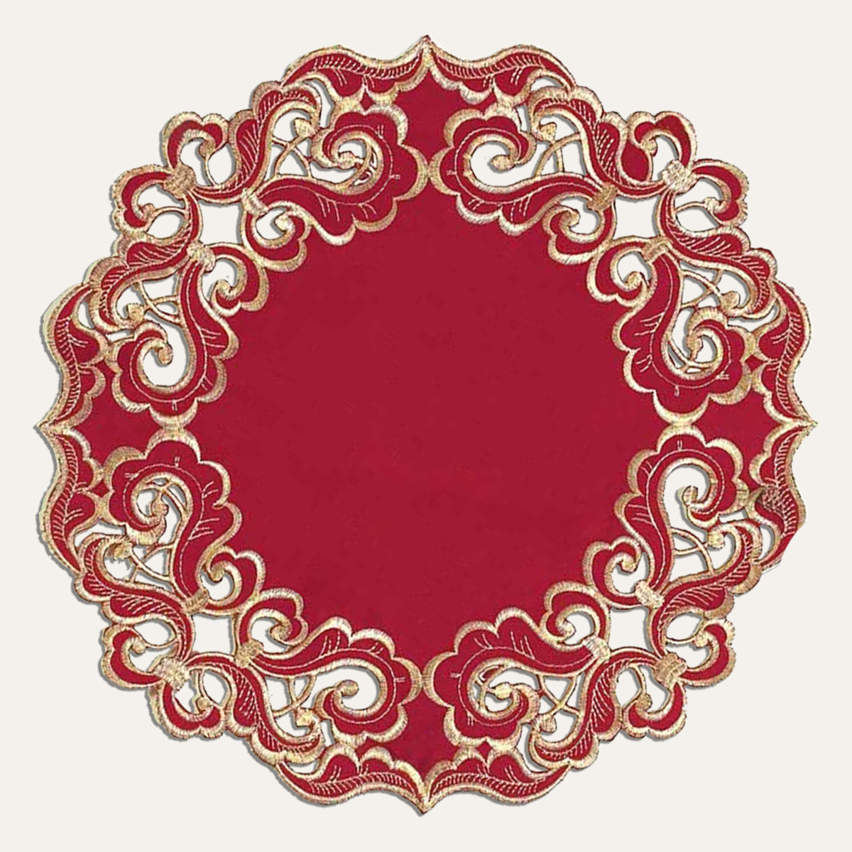 Burgundy Gold Doilies – Granada Collection Embroidered Table Doilies 15 Inch