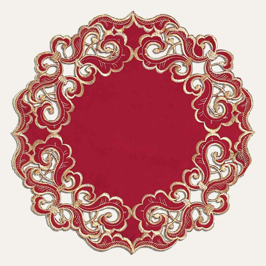 Burgundy Gold Doilies – Granada Collection Embroidered Table Doilies 15 Inch