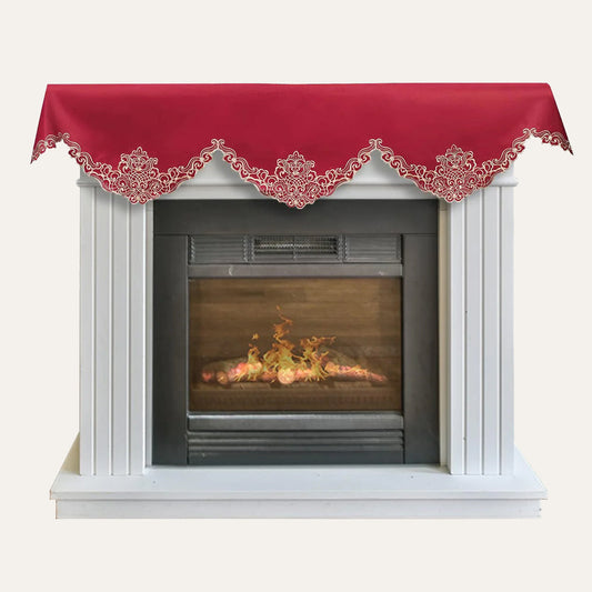 Burgundy Gold Mantel Scarf – Rustic Fireplace Decor, Vintage Table Linen 18x90 Inch